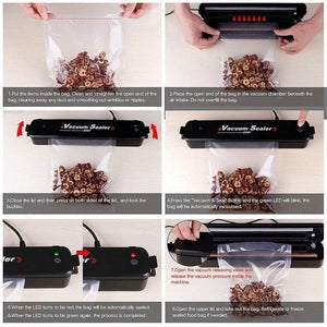 Vacuum Sealer Machine - Automatic Food Sealer for Food Preservation, Suitable for Dry & Moist Food, Portable Sealer with 10 Vacuum Sealer Bags