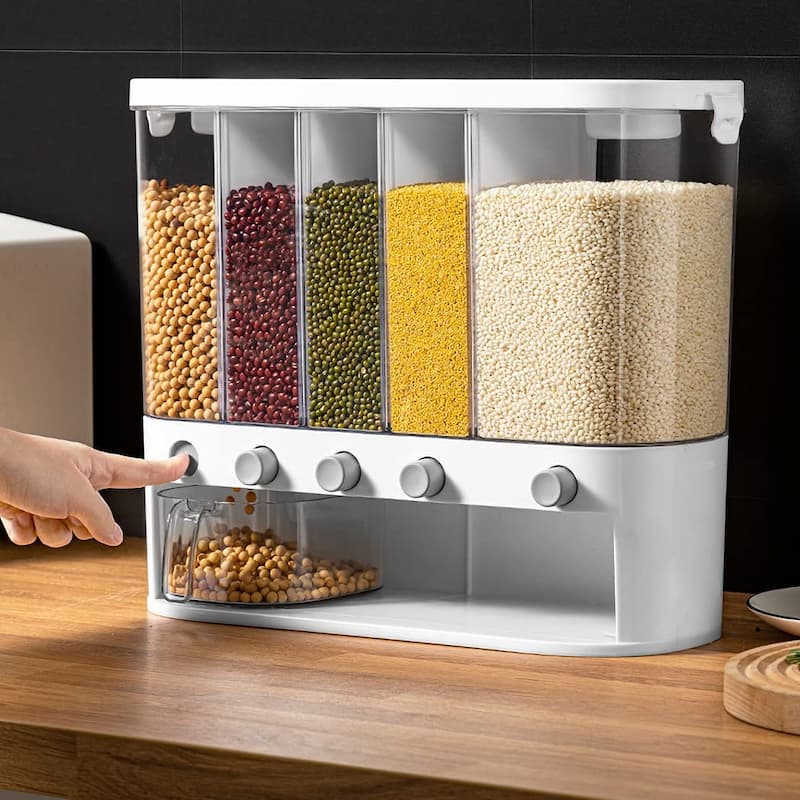 Wall Mounted Grain , Rice & Cereal Dispenser Storage Jar Container 10 Kg Capacity