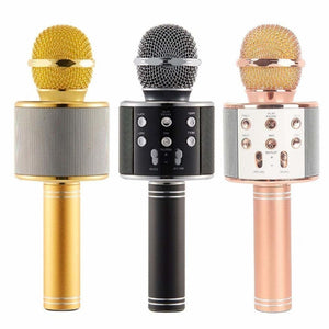 WS 858 Mic and Hifi Speaker Voice Changer Microphone Portable Speaker and Wireless Bluetooth Microphone Multi color