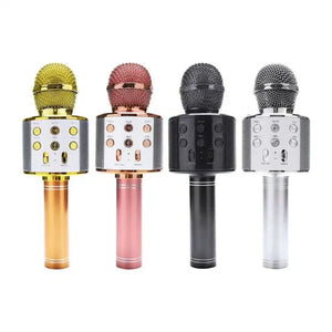 WS 858 Mic and Hifi Speaker Voice Changer Microphone Portable Speaker and Wireless Bluetooth Microphone Multi color