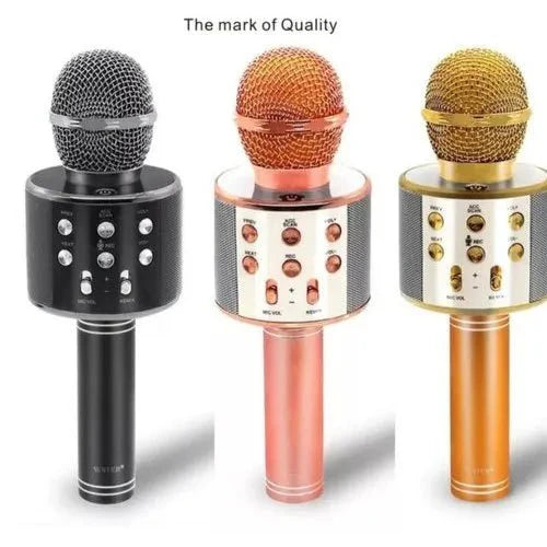 WS 858 Mic and Hifi Speaker Voice Changer Microphone Portable Speaker and Wireless Bluetooth Microphone Multi color