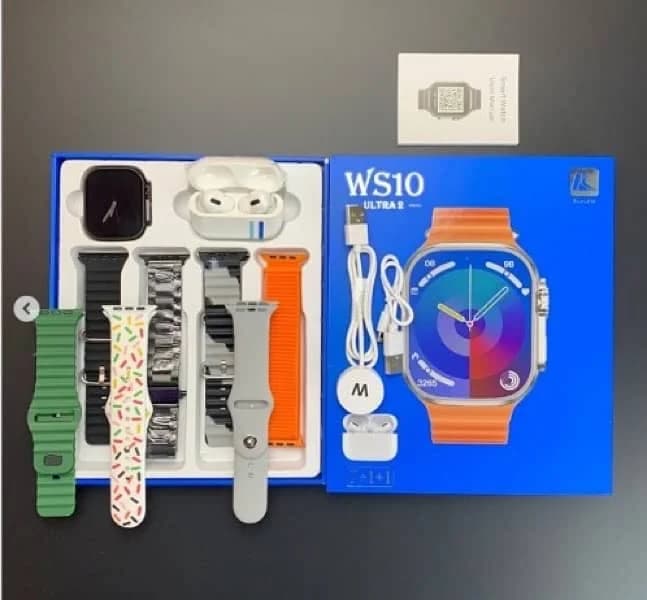 WS10 Ultra 2 Smartwatch with 7 Strap & Earbud AI gestures BT Call