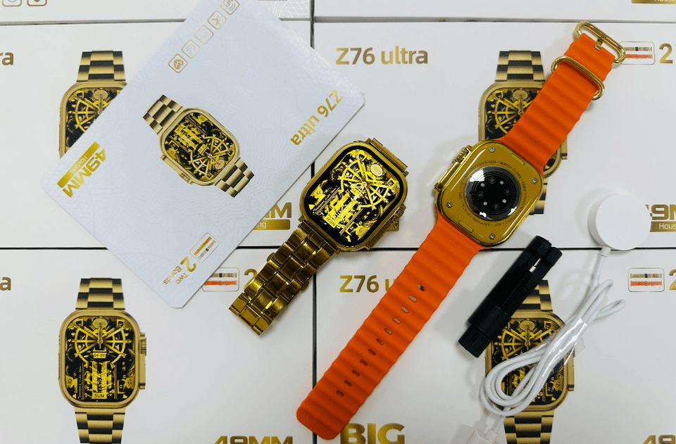 Z76 Ultra Smart Watch Golden Edition | BT Calling & Big 2.06 Infinite Display | Sports Mode Functions | 2 Pairs of Straps | Wireless Charging