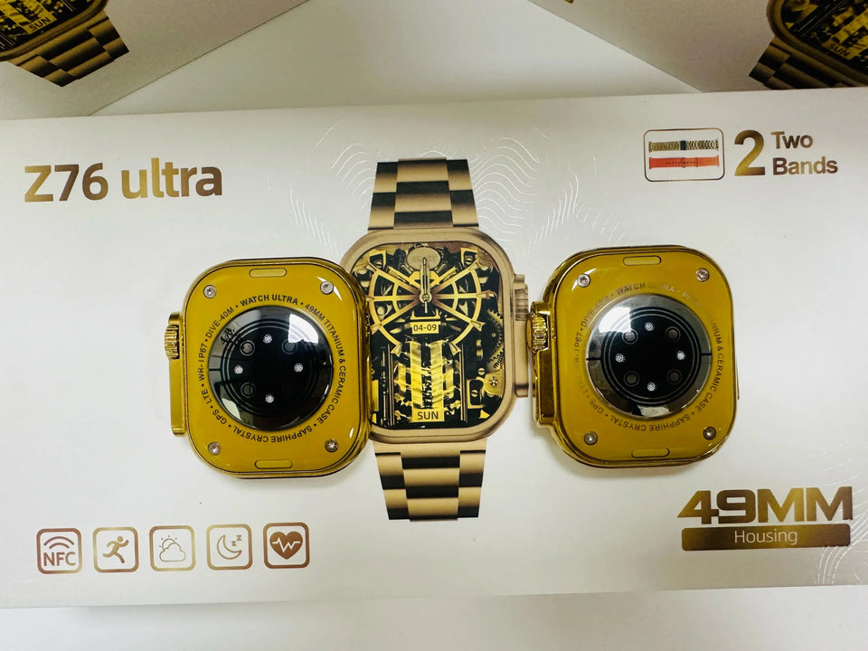 Z76 Ultra Smart Watch Golden Edition | BT Calling & Big 2.06 Infinite Display | Sports Mode Functions | 2 Pairs of Straps | Wireless Charging