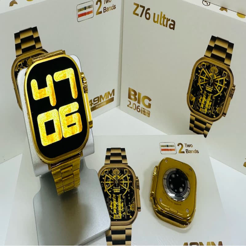 Z76 Ultra Smart Watch Golden Edition | BT Calling & Big 2.06 Infinite Display | Sports Mode Functions | 2 Pairs of Straps | Wireless Charging